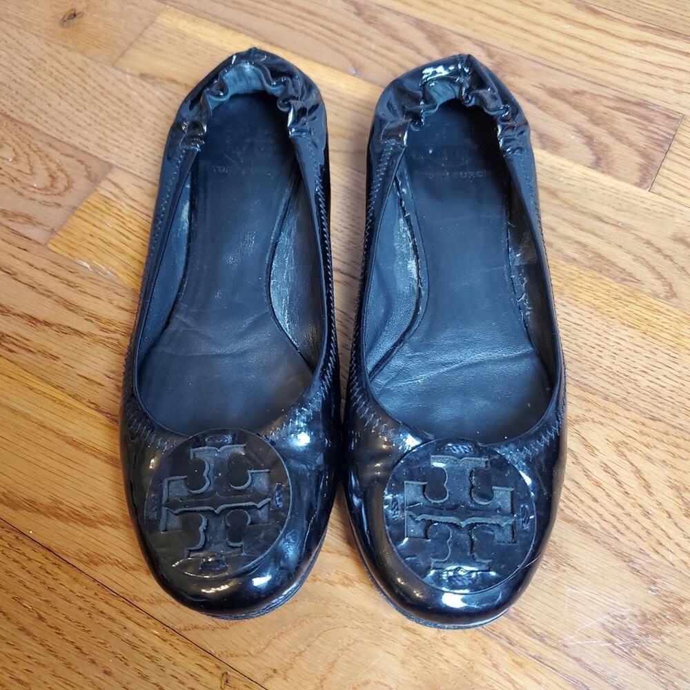 Tory Burch  Black Patent Leather Reva Ballet Flats Size 9.5